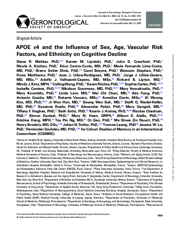 (PDF) APOE ε4 and the Influence of Sex, Age, Vascular Risk Factors, and ...