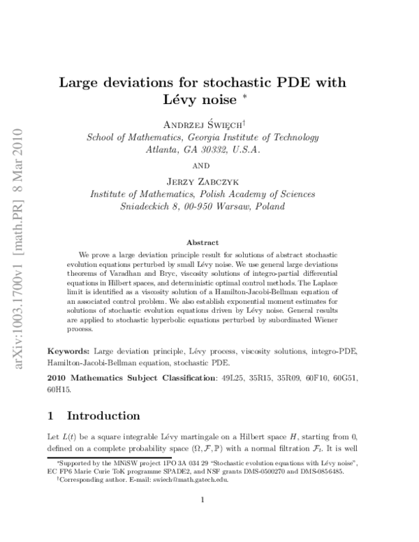 (PDF) Large deviations for stochastic PDE with Lévy noise