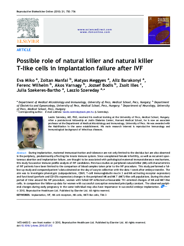 (PDF) Possible role of natural killer and natural killer T-like cells ...