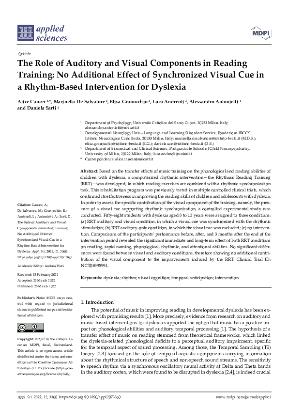 (PDF) The Role of Auditory and Visual Components in Reading Training ...