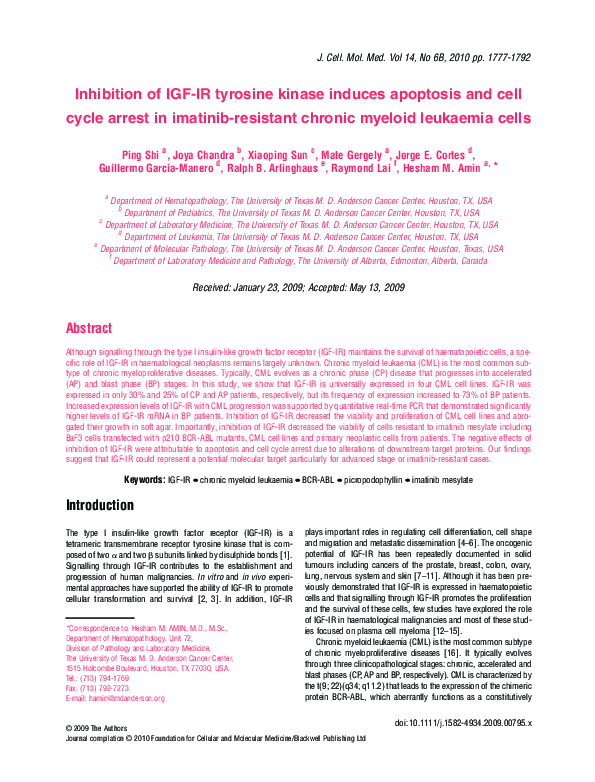(PDF) Inhibition of IGF-IR tyrosine kinase induces apoptosis and cell ...