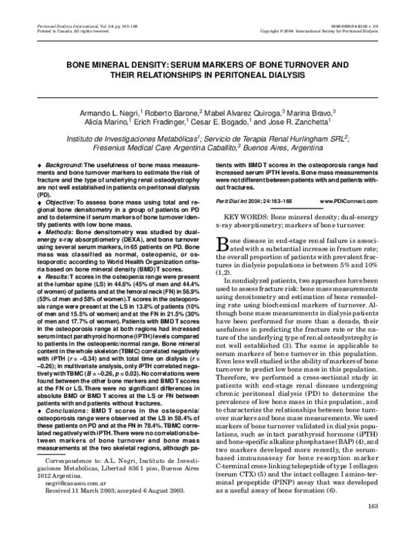 (PDF) Bone Mineral Density: Serum Markers of Bone Turnover and Their ...