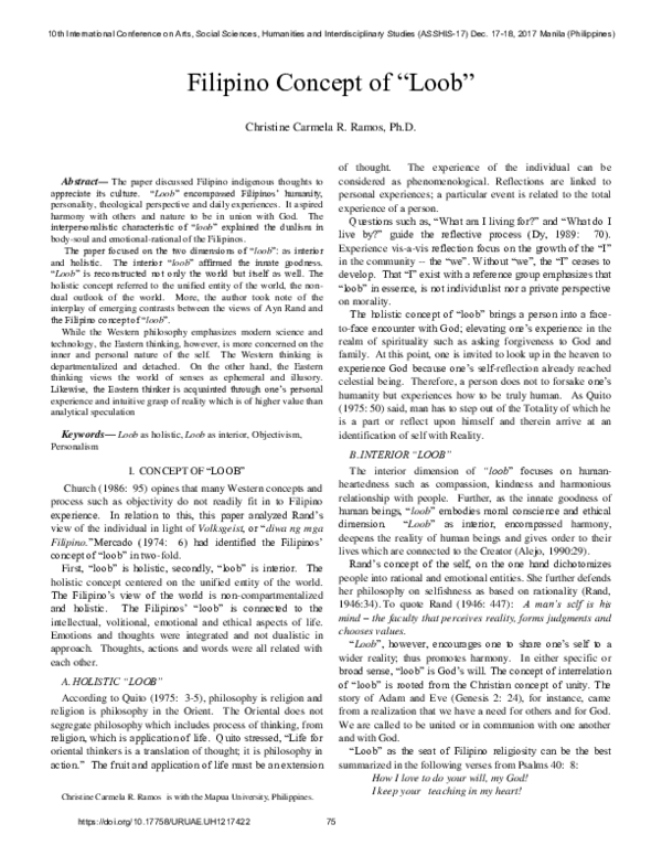(PDF) Filipino Concept of “Loob”