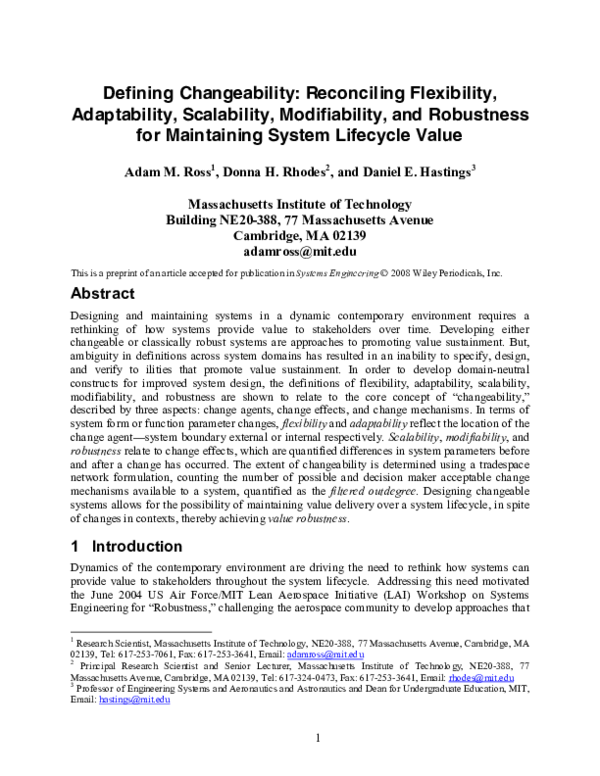 (PDF) Defining changeability: Reconciling flexibility, adaptability ...