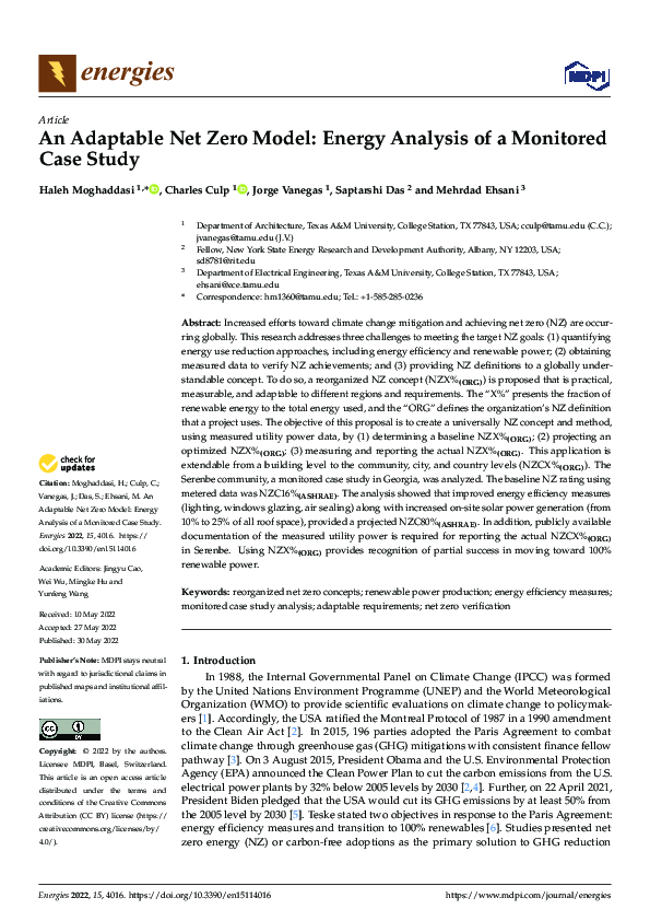 (PDF) An Adaptable Net Zero Model: Energy Analysis of a Monitored Case ...