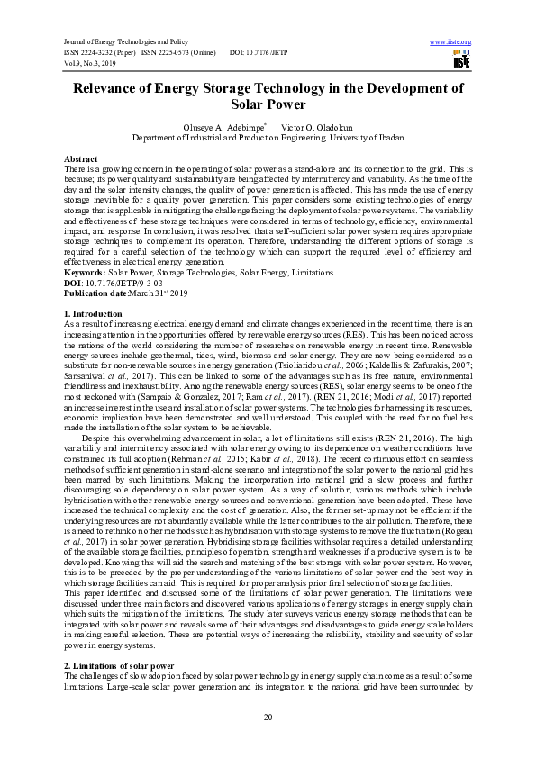 (PDF) Relevance of Energy Storage Technology in the Development of ...