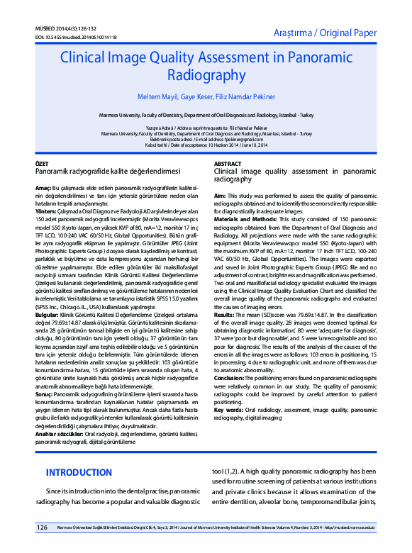 (PDF) Clinical Image Quality Assessment in Panoramic Radiography