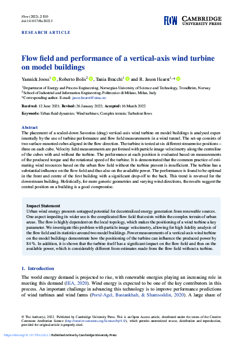 (PDF) Flow field and performance of a vertical-axis wind turbine on ...