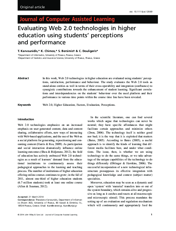 (PDF) Evaluating Web 2.0 technologies in higher education using ...