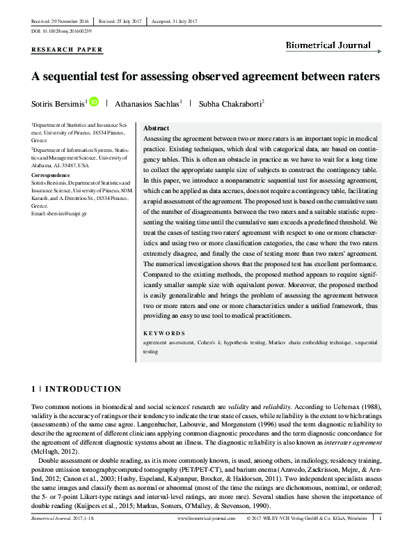 (PDF) A sequential test for assessing observed agreement between raters