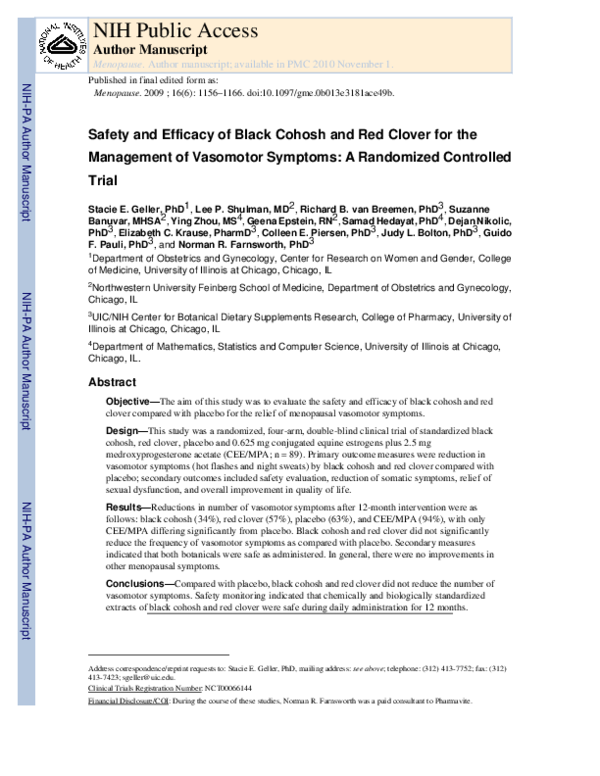 (PDF) Safety and efficacy of black cohosh and red clover for the