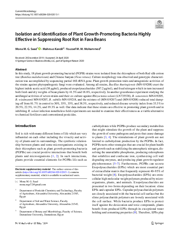 (PDF) Isolation and identification of a plant growth promotive ...