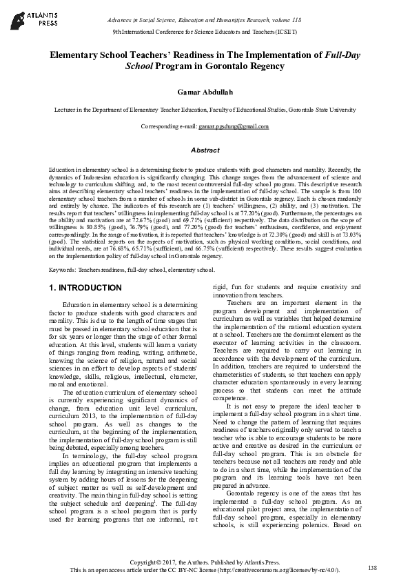 (PDF) Elementary School Teachers' Readiness in The Implementation of ...