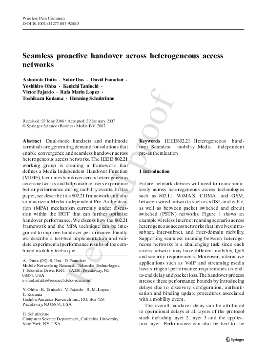 (PDF) Seamless proactive handover across heterogeneous access networks