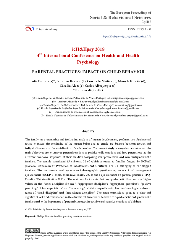 (PDF) Parental Practices: Impact On Child Behavior