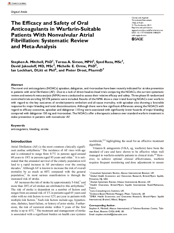 (PDF) The Efficacy and Safety of Oral Anticoagulants in Warfarin ...