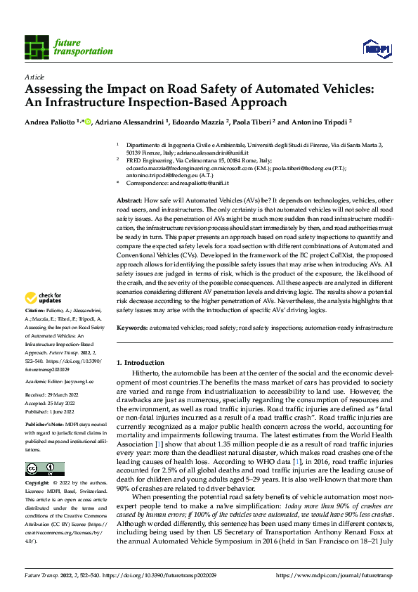 (PDF) Assessing the Impact on Road Safety of Automated Vehicles: An ...