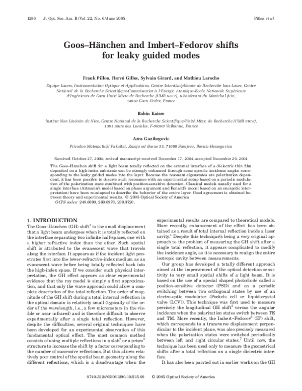 (PDF) Goos-Hänchen and Imbert-Fedorov shifts for leaky guided modes