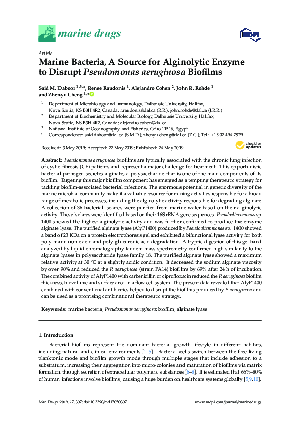 (PDF) Marine Bacteria, A Source for Alginolytic Enzyme to Disrupt ...