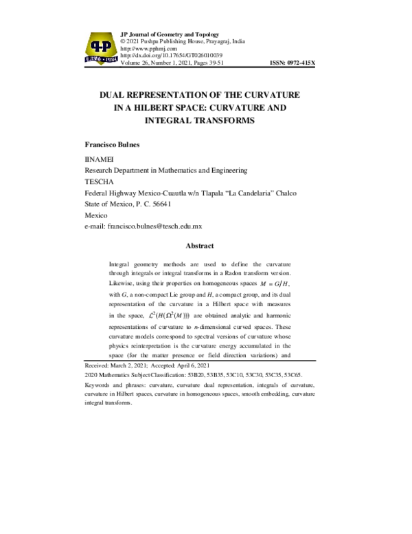 (PDF) Dual Representation of the Curvature in a Hilbert Space ...