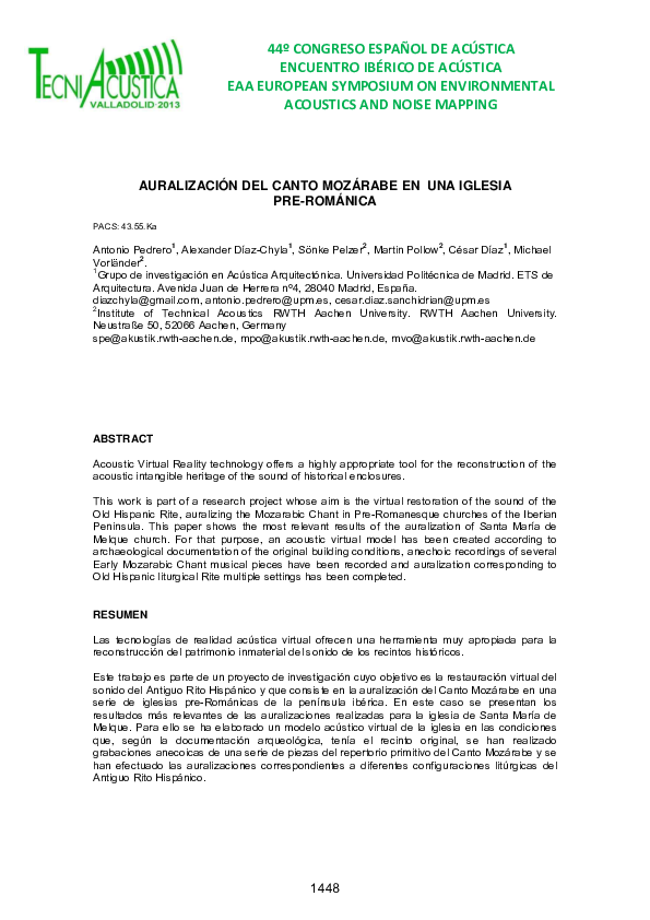 Auralización del canto mozárabe en una iglesia pre-románica
