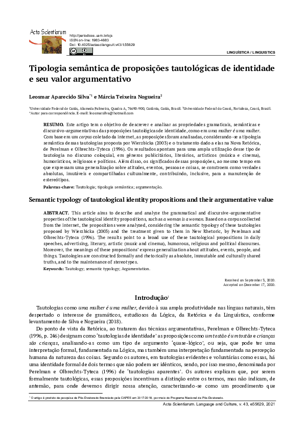 (PDF) Tipologia semântica de proposições tautológicas de identidade e ...