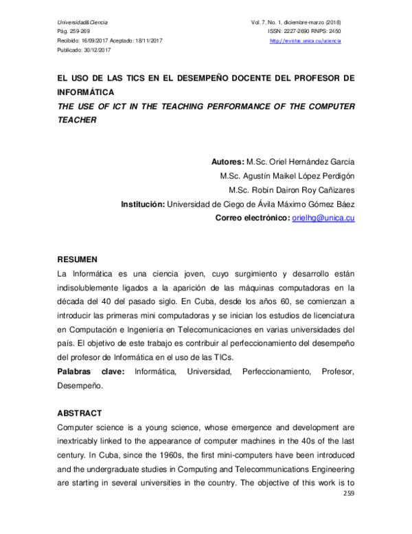 (PDF) El Uso De Las Tics en El Desempeño Docente Del Profesor De ...