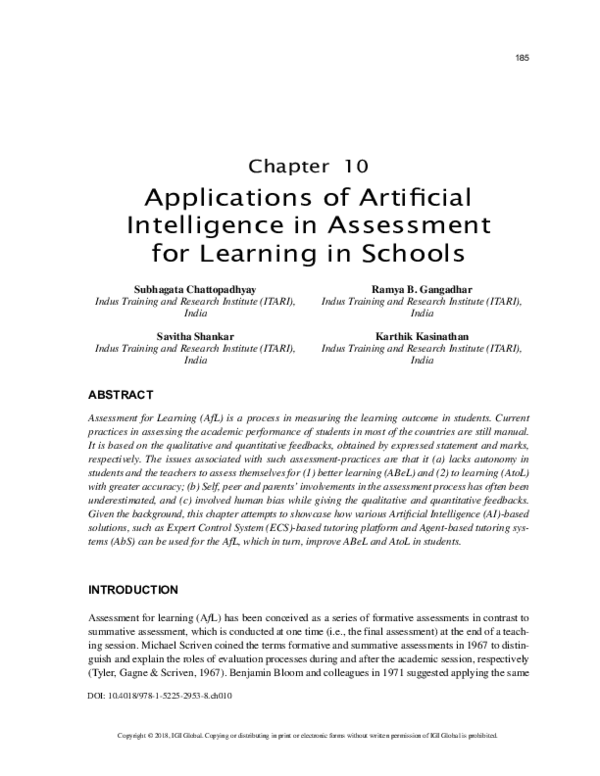 (PDF) Applications of Artificial Intelligence in Assessment for ...