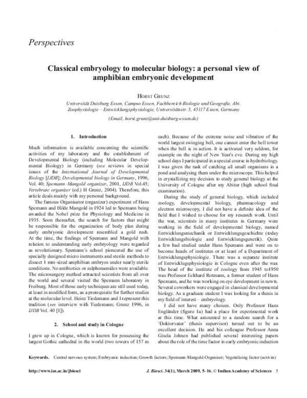 (PDF) Classical embryology to molecular biology: a personal view of ...