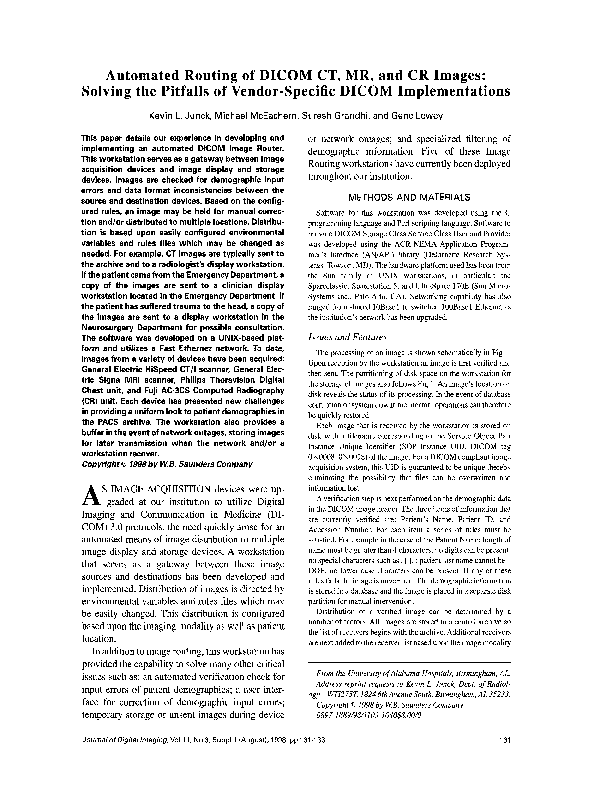 (PDF) Automated routing of DICOM CT, MR, and CR images: Solving the ...