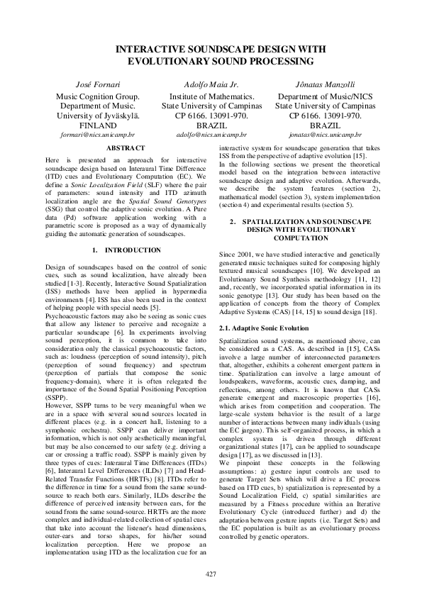 (PDF) Interactive Soundscape Design with Evolutionary Sound Processing
