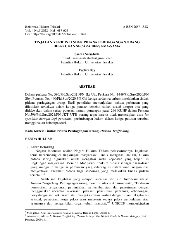 (PDF) Tinjauan Yuridis Tindak Pidana Perdagangan Orang Dilakukan Secara ...