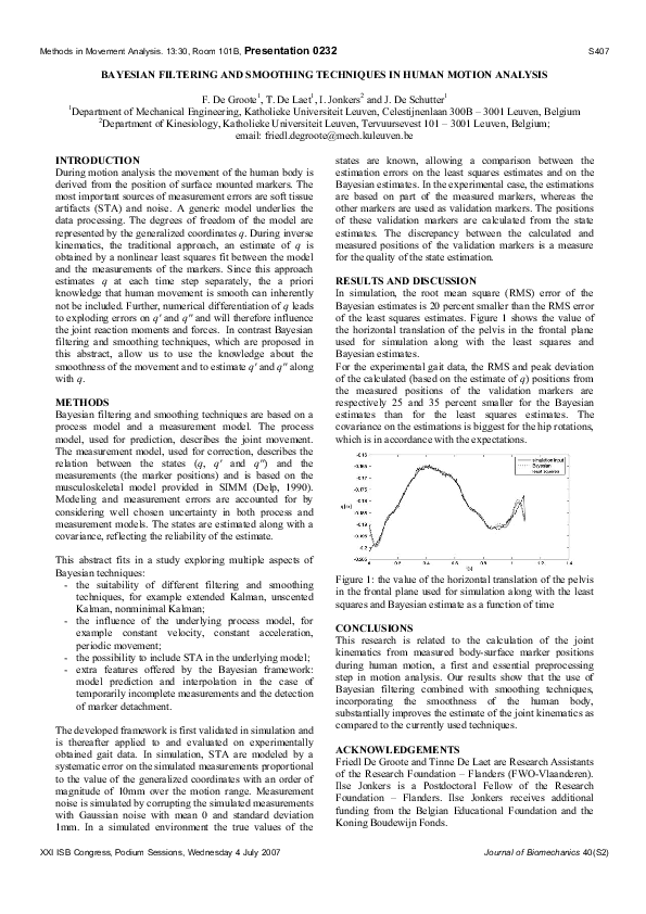 (PDF) Bayesian Filtering and Smoothing Techniques in Human Motion Analysis
