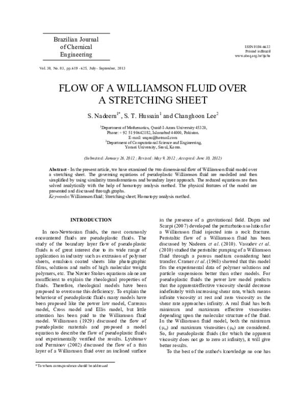 (PDF) Flow of a Williamson fluid over a stretching sheet