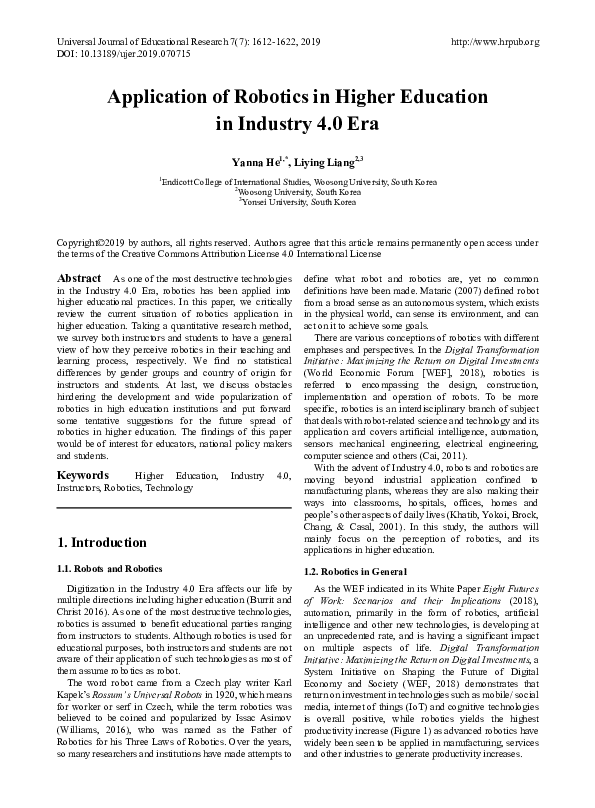 (PDF) Advances in Robotics in the Era of Industry 4.0