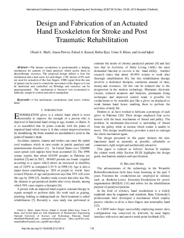 (PDF) Design and Fabrication of an Actuated Hand Exoskeleton for Stroke ...
