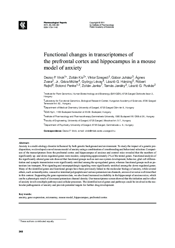 (PDF) Functional changes in transcriptomes of the prefrontal cortex and ...