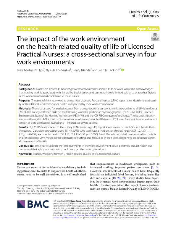 (PDF) The impact of the work environment on the health-related quality ...