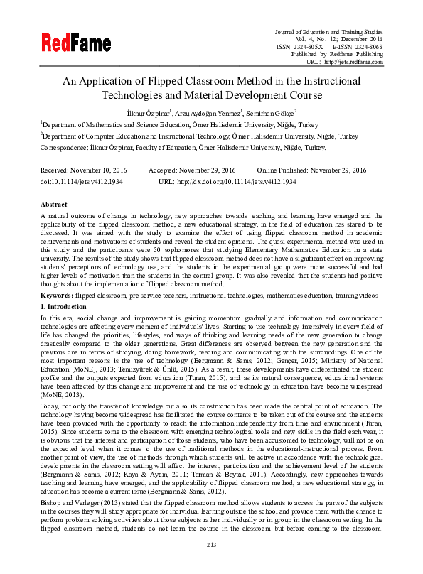 (PDF) An Application of Flipped Classroom Method in the Instructional ...