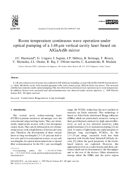 (PDF) Room temperature continuous wave operation under optical pumping ...