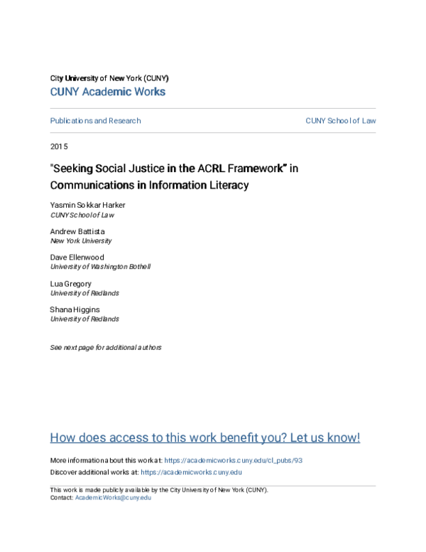 (PDF) Seeking Social Justice in the ACRL Framework" in Communications ...
