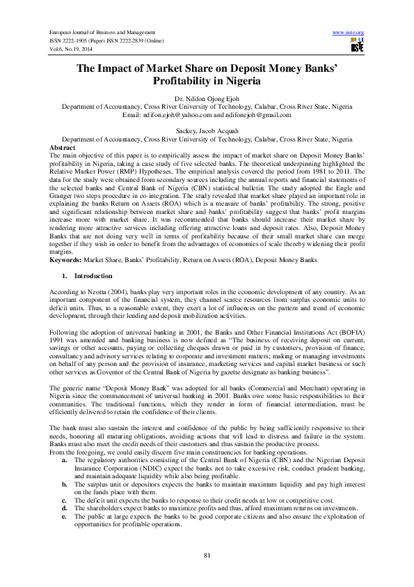 (PDF) The Impact of Market Share on Deposit Money Banks’ Profitability ...