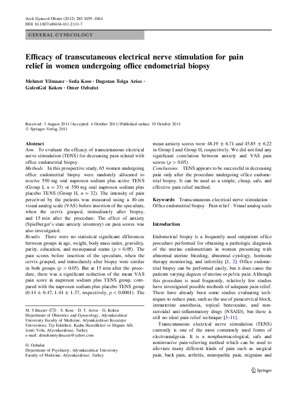(PDF) Efficacy of transcutaneous electrical nerve stimulation for pain ...