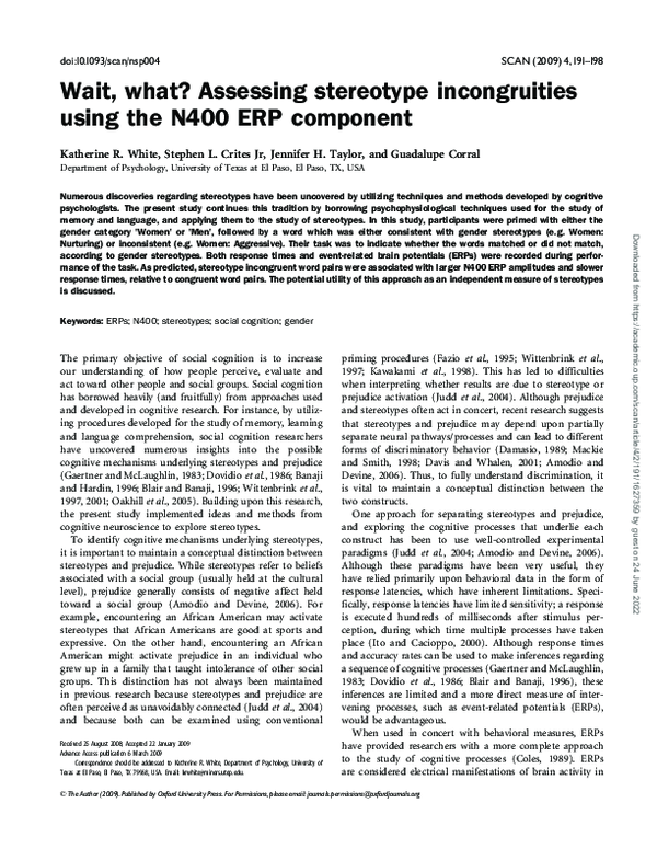 (PDF) Wait, what? Assessing stereotype incongruities using the N400 ERP ...