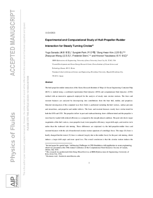 (PDF) Experimental and computational study of hull–propeller–rudder ...