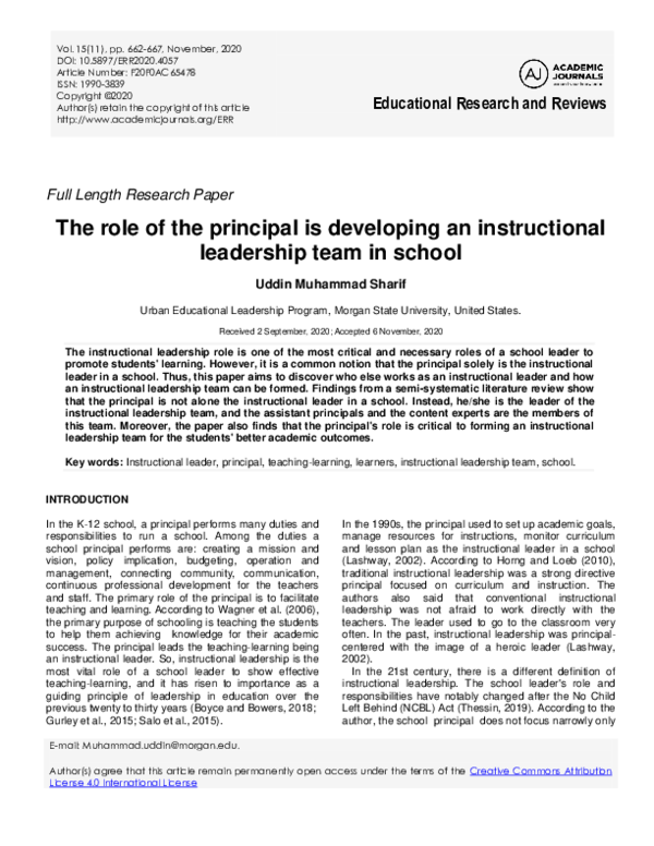 (PDF) The role of the principal is developing an instructional ...