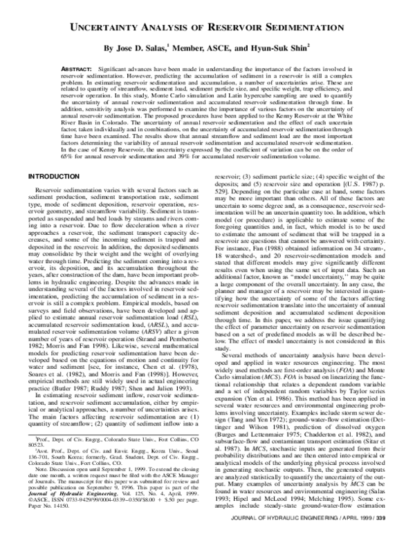 (PDF) Uncertainty Analysis of Reservoir Sedimentation