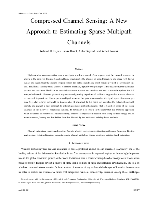 (PDF) Compressed Channel Sensing: A New Approach to Estimating Sparse ...