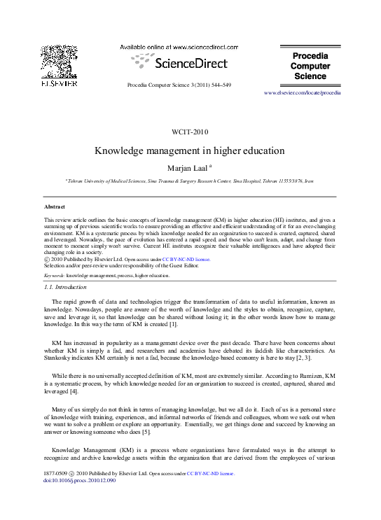 (PDF) Knowledge management in higher education