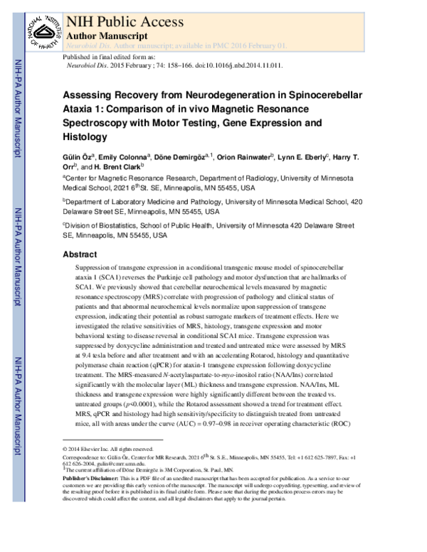 (PDF) Assessing recovery from neurodegeneration in spinocerebellar ...